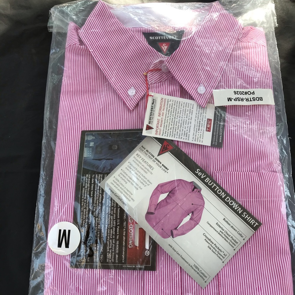 SCOTTEVEST SeV Button Down Shirt, Size M.  Stripes